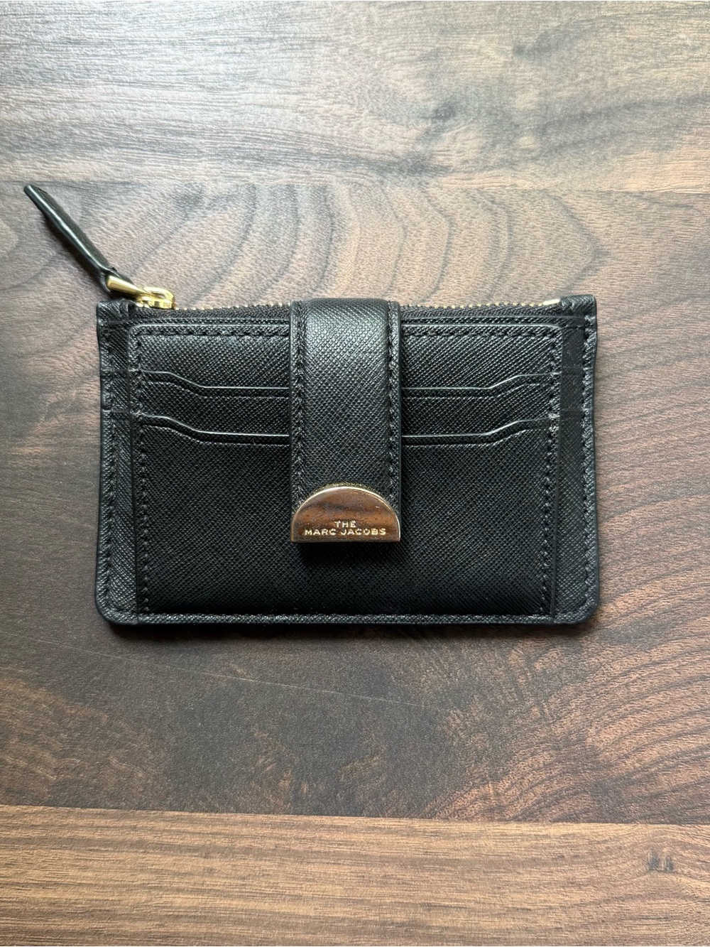 Marc Jacobs Black Saffiano Leather Wallet with Gold Tone Hardware